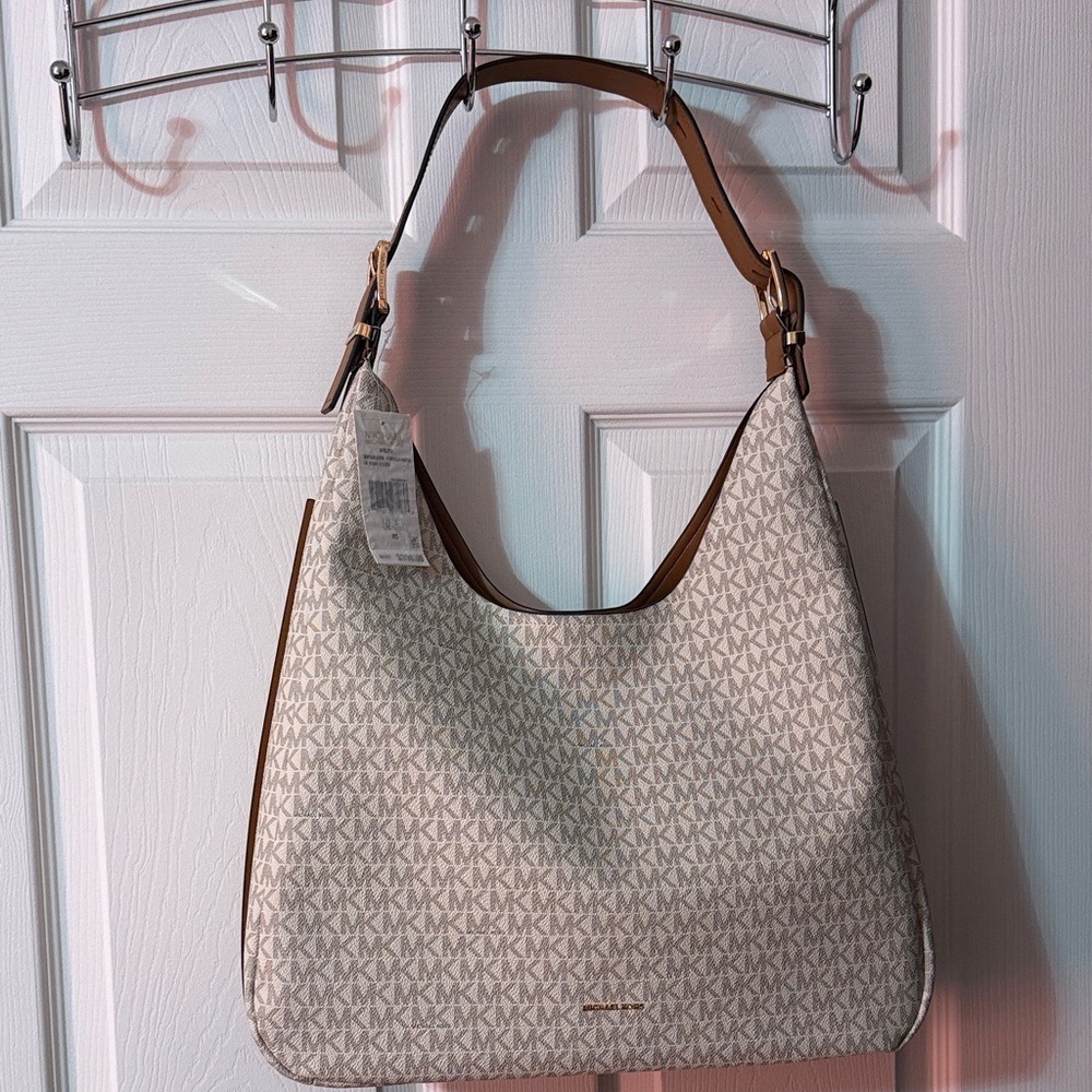 Michael Kors White and Tan Shoulder Bag